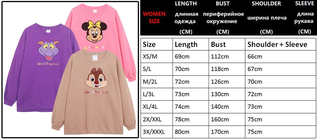 Mouse Chip An' Dale Cartoon Print Embroidery Fleece Sweatshirt New Women O-Neck Pullover Jumper Tops