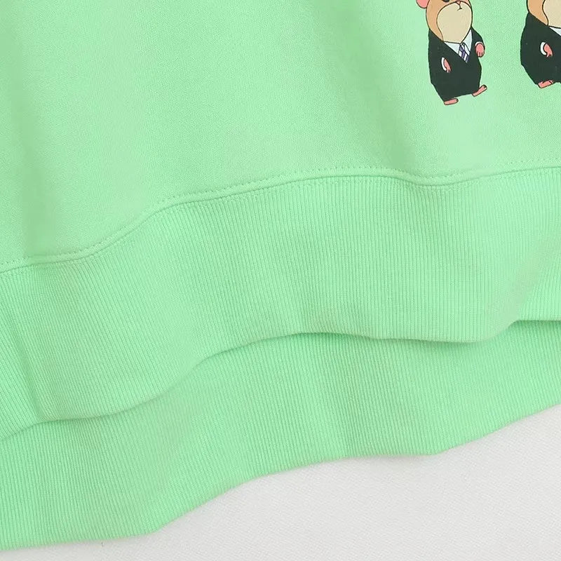 Embroidery Cartoon Print Sweatshirt Women Couple Long Sleeve Pullover Jumper Tops
