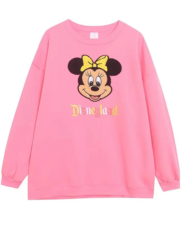 Mouse Chip An' Dale Cartoon Print Embroidery Fleece Sweatshirt New Women O-Neck Pullover Jumper Tops