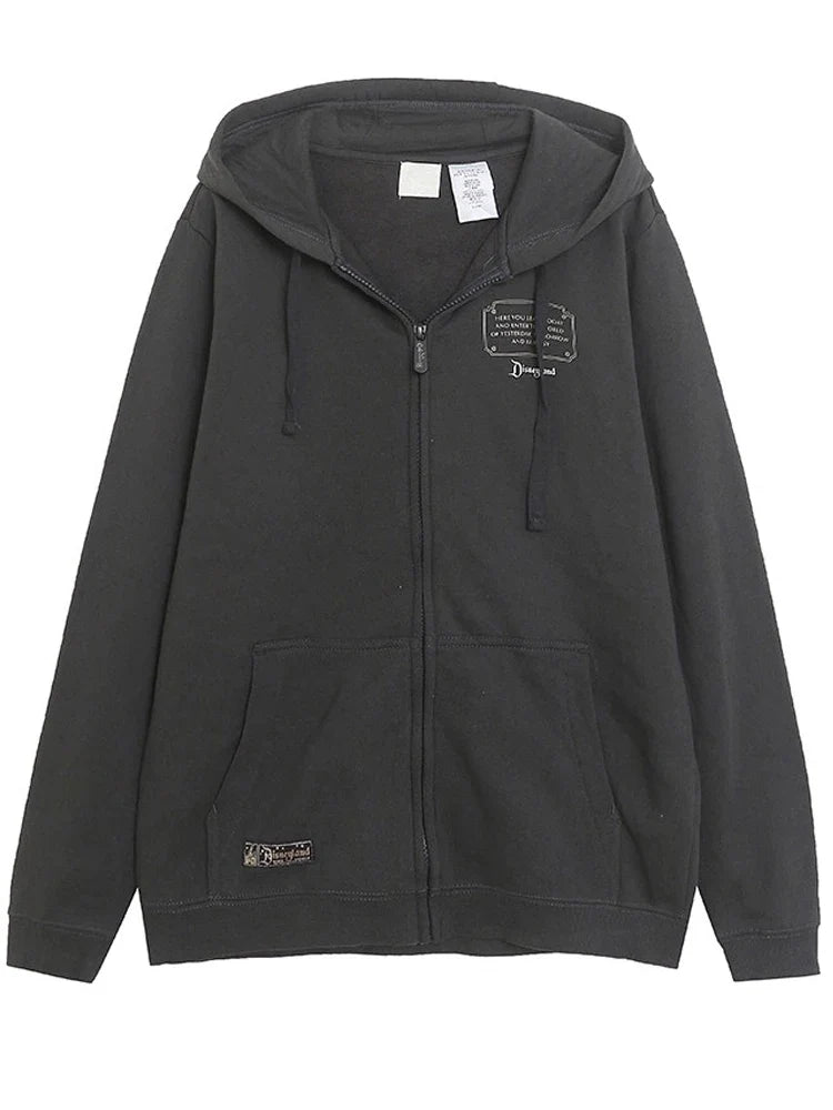Mickey Mouse Castle Cartoon Print Fleece Sweatshirt Fashion Unisex Women Hooded Zip Up Jacket Jumper Tops