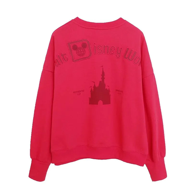 Mickey Mouse Letter Embroidery Sweatshirt New Women Long Sleeve O-Neck Pullover Jumper Tops