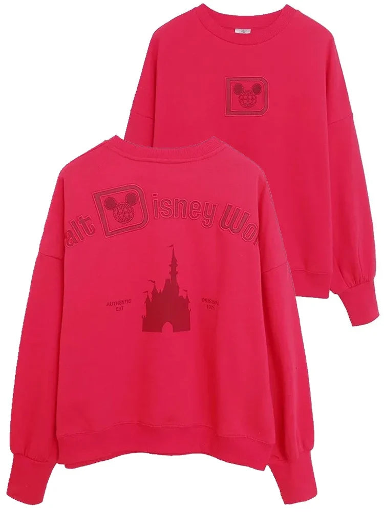 Mickey Mouse Letter Embroidery Sweatshirt New Women Long Sleeve O-Neck Pullover Jumper Tops