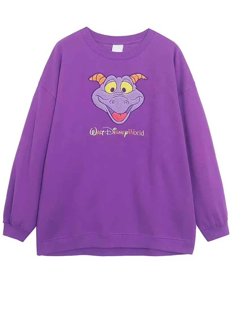 Mouse Chip An' Dale Cartoon Print Embroidery Fleece Sweatshirt New Women O-Neck Pullover Jumper Tops