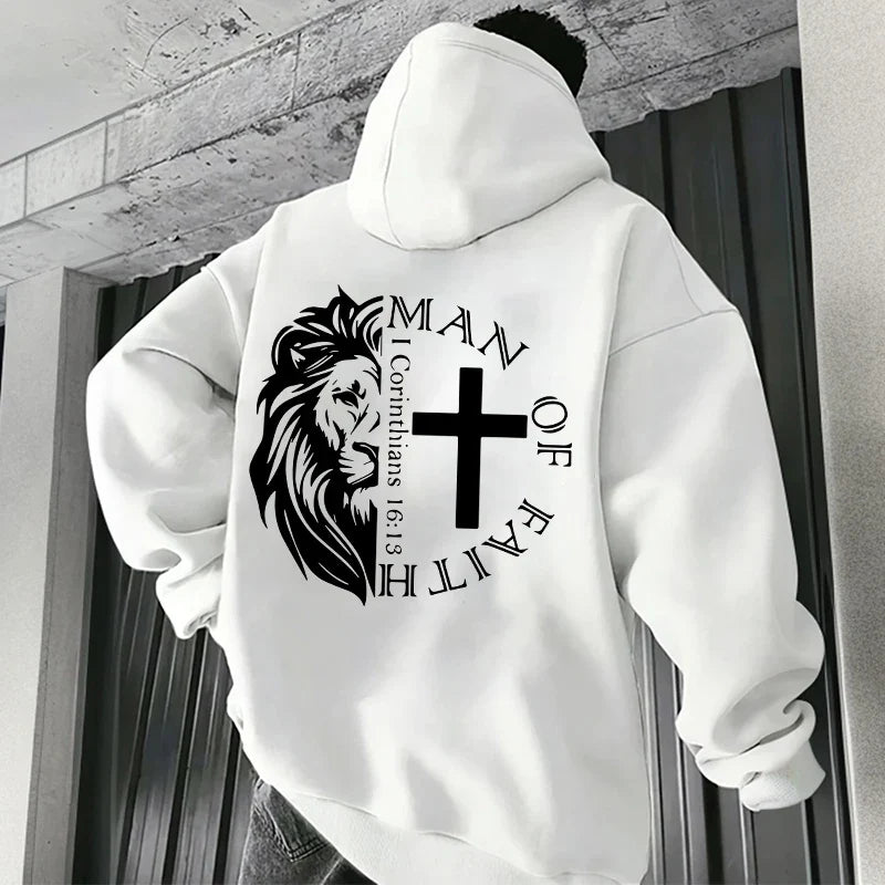 Hoodies 2026 Fall Winter Hooded Long Sleeve Sweatshirts Man Of Faith Lion Print Hoody Outerwear