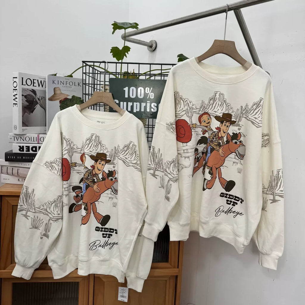 Toy Story Woody Embroidery Cartoon Print Sweatshirt New Women Unisex Couple Long Sleeve Pullover Jumper Tops Streetwear