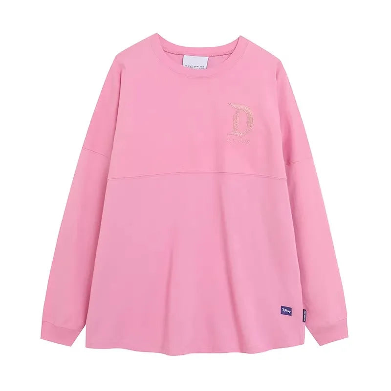 Cartoon Print Embroidery Flares Pearl Pink Sweatshirt Sweet Women Long Sleeve Loose Jumper Tops Female