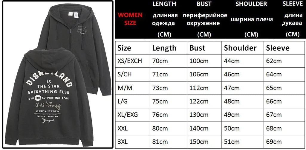 Mickey Mouse Castle Cartoon Print Fleece Sweatshirt Fashion Unisex Women Hooded Zip Up Jacket Jumper Tops