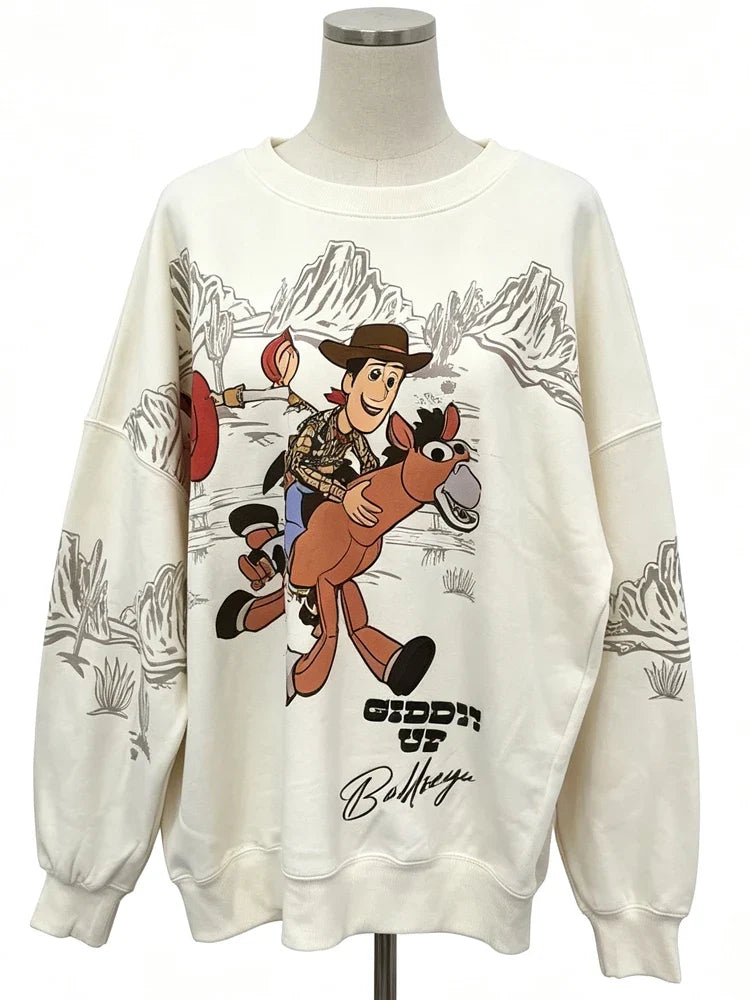 Toy Story Woody Embroidery Cartoon Print Sweatshirt New Women Unisex Couple Long Sleeve Pullover Jumper Tops Streetwear