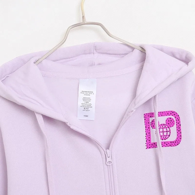 Donald Duck Letter Diamonds Fleece Sweatshirt Jacket Unisex Women Hooded Zip Up Jumper Tops