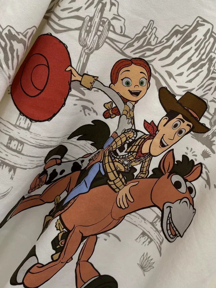 Toy Story Woody Embroidery Cartoon Print Sweatshirt New Women Unisex Couple Long Sleeve Pullover Jumper Tops Streetwear
