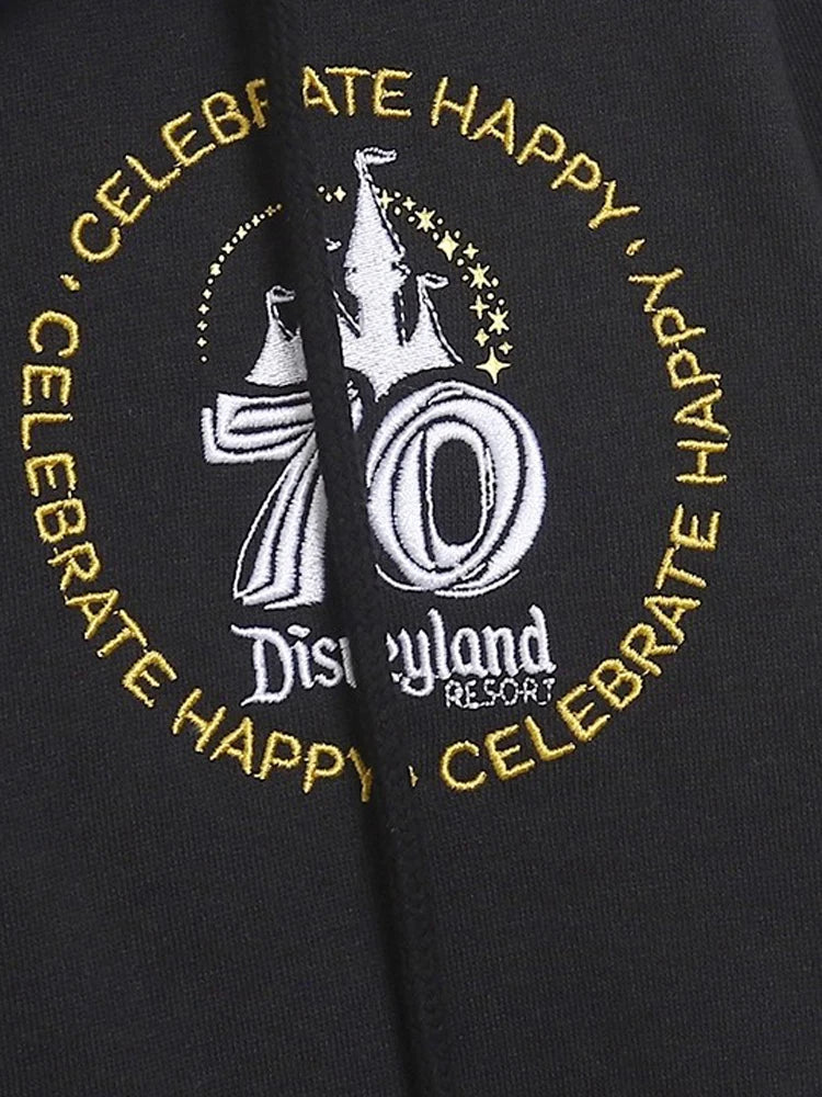 70th Anniversary Castle Mickey Mouse Family Letter Embroidery Fleece Sweatshirt Unisex Women Hooded Zipper Jumper Top