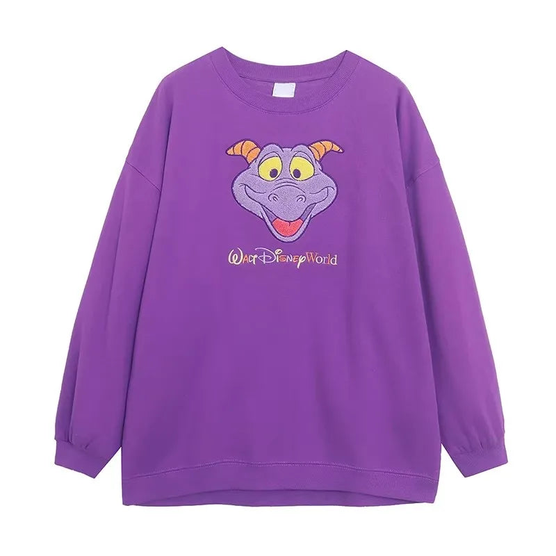 Mouse Chip An' Dale Cartoon Print Embroidery Fleece Sweatshirt New Women O-Neck Pullover Jumper Tops
