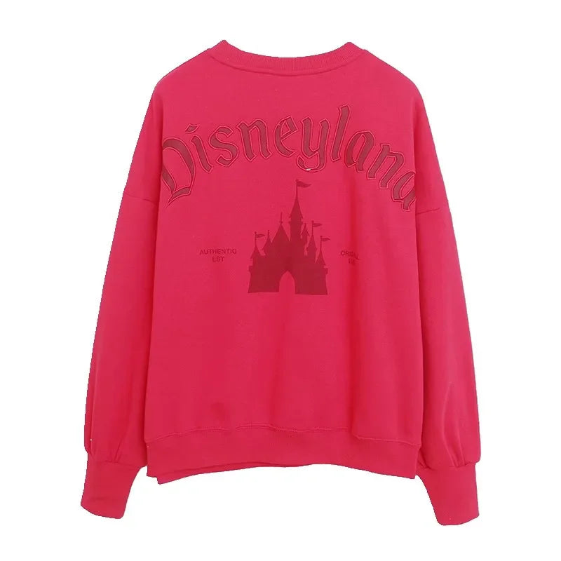 Mickey Mouse Letter Embroidery Sweatshirt New Women Long Sleeve O-Neck Pullover Jumper Tops