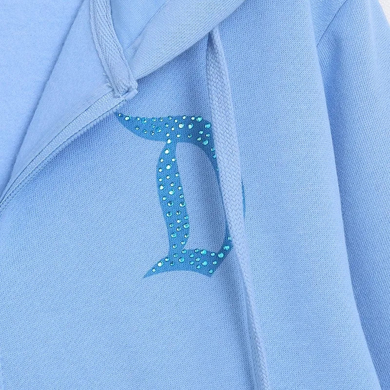 Donald Duck Letter Diamonds Fleece Sweatshirt Jacket Unisex Women Hooded Zip Up Jumper Tops