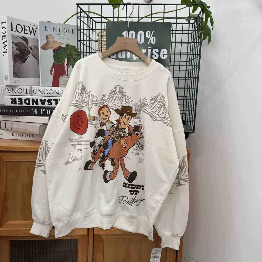 Toy Story Woody Embroidery Cartoon Print Sweatshirt New Women Unisex Couple Long Sleeve Pullover Jumper Tops Streetwear