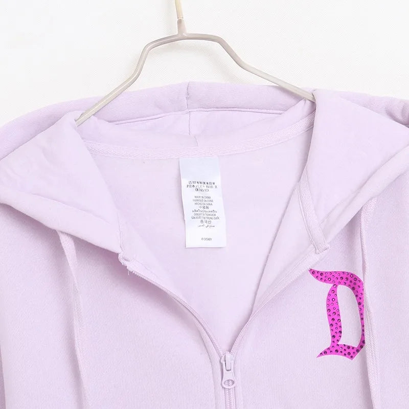 Donald Duck Letter Diamonds Fleece Sweatshirt Jacket Unisex Women Hooded Zip Up Jumper Tops