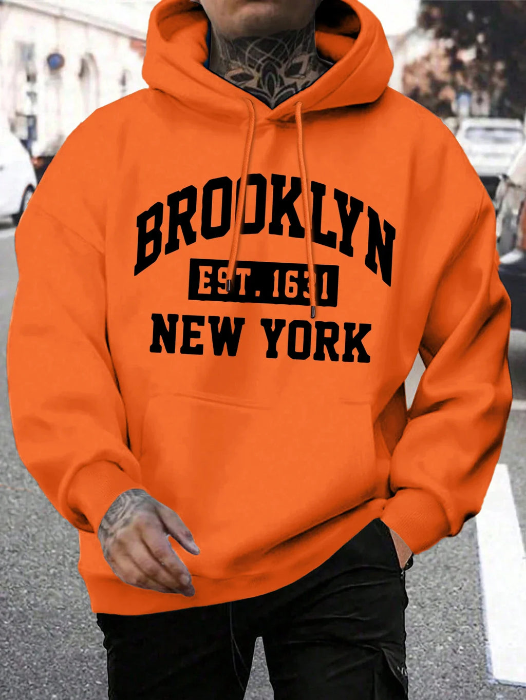 Beooklyn Est 1631 New York Printed Hooded Men Fleece Warm Big Size Hoodies Fashion fur-liner Hoodie Fashion Casual S-XXL Tops