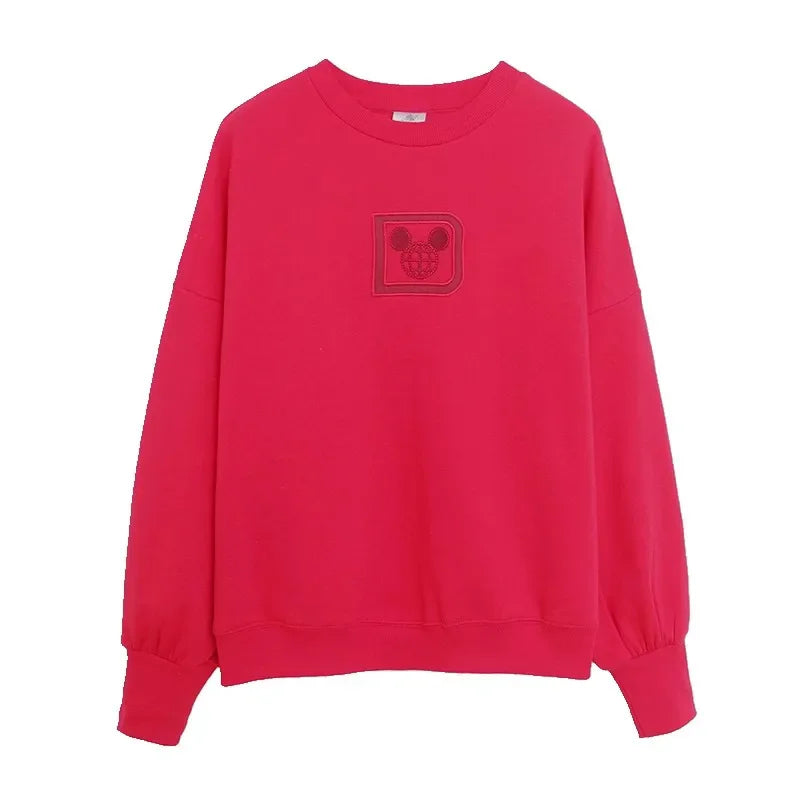 Mickey Mouse Letter Embroidery Sweatshirt New Women Long Sleeve O-Neck Pullover Jumper Tops