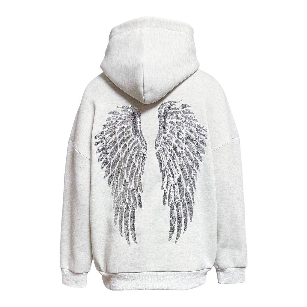 Glitter Angel Wings Printed Hoodies Women Streetwear Loose Long Sleeve White Pullover Fashion Y2k Harajuku Casual Sweatshirts