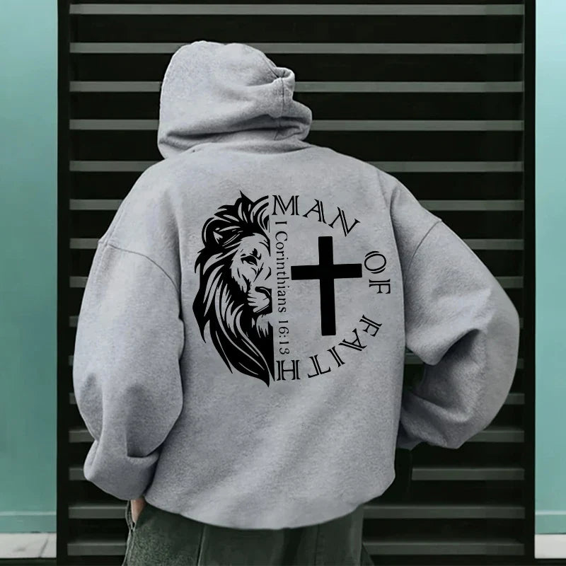 Hoodies 2026 Fall Winter Hooded Long Sleeve Sweatshirts Man Of Faith Lion Print Hoody Outerwear