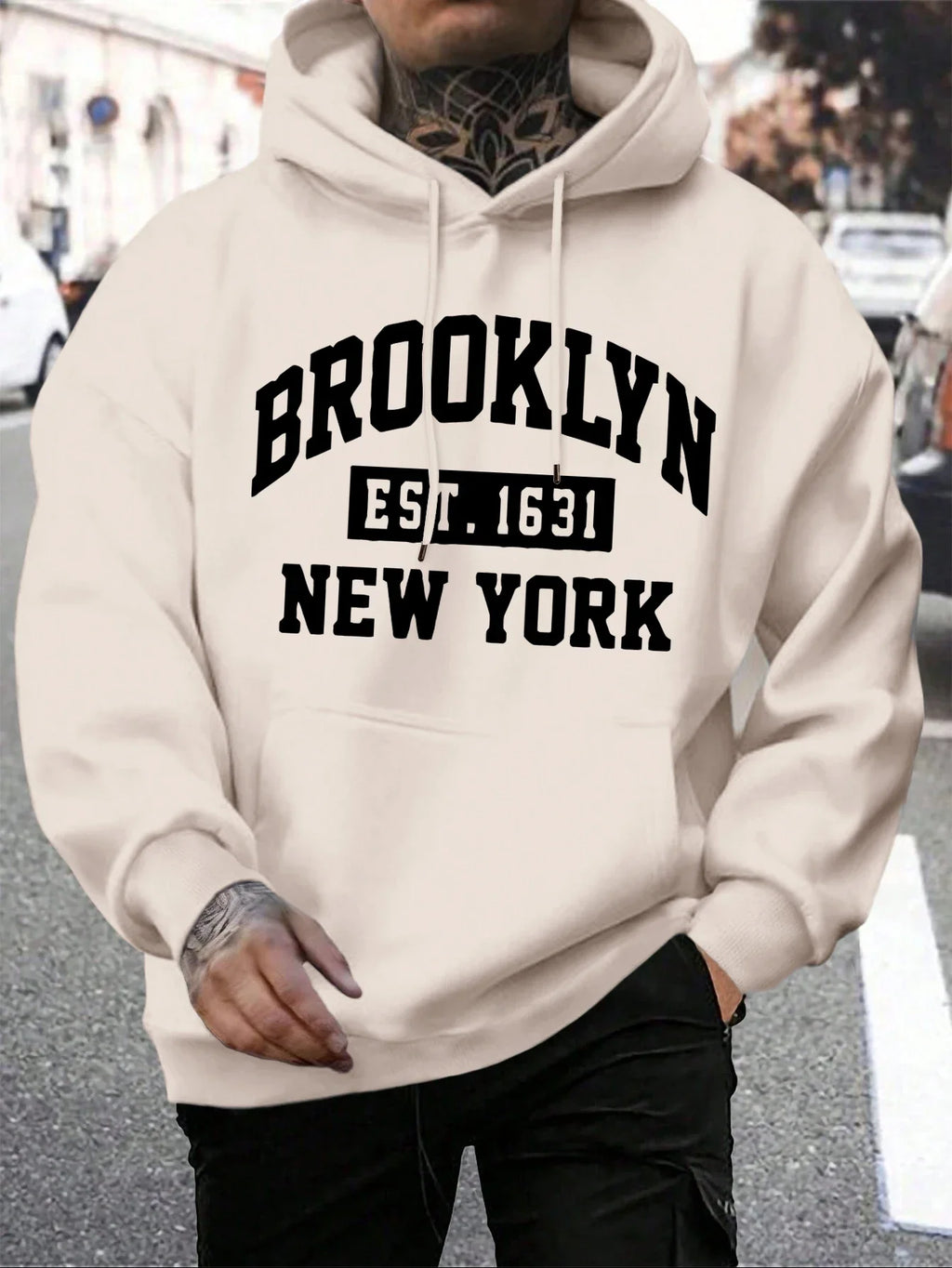 Beooklyn Est 1631 New York Printed Hooded Men Fleece Warm Big Size Hoodies Fashion fur-liner Hoodie Fashion Casual S-XXL Tops