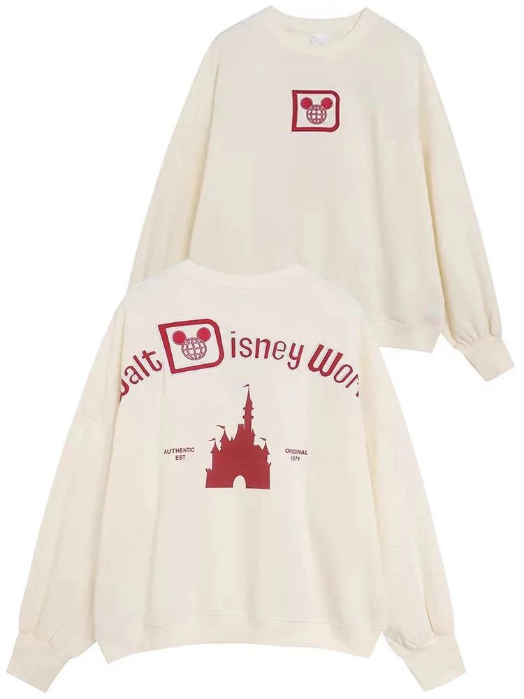Mickey Mouse Letter Embroidery Sweatshirt New Women Long Sleeve O-Neck Pullover Jumper Tops