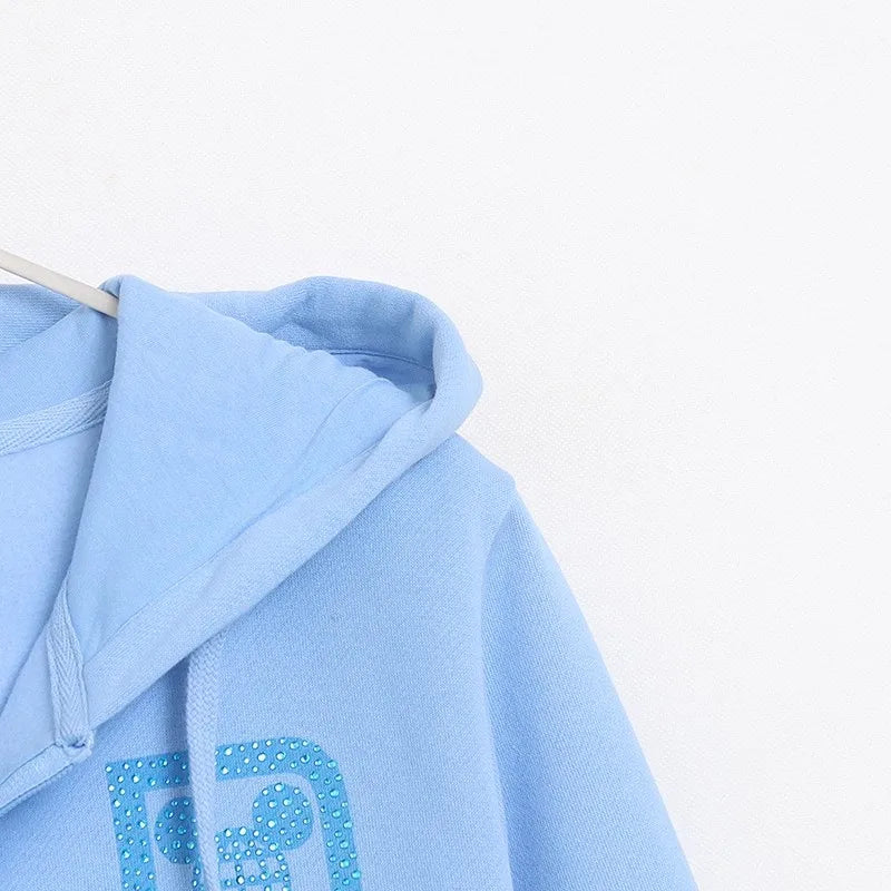 Donald Duck Letter Diamonds Fleece Sweatshirt Jacket Unisex Women Hooded Zip Up Jumper Tops
