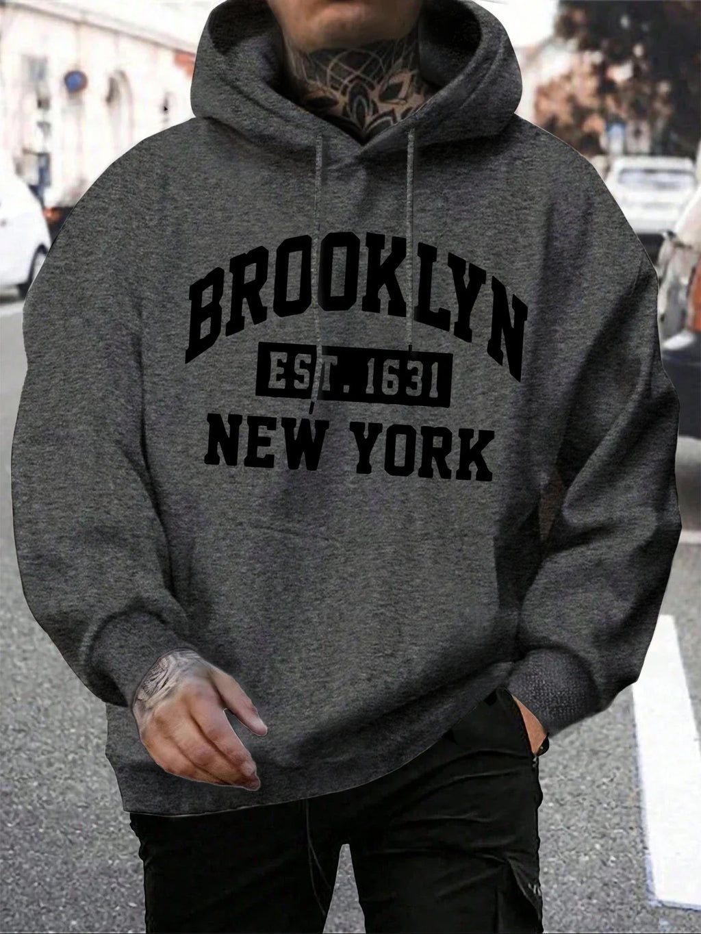 Beooklyn Est 1631 New York Printed Hooded Men Fleece Warm Big Size Hoodies Fashion fur-liner Hoodie Fashion Casual S-XXL Tops
