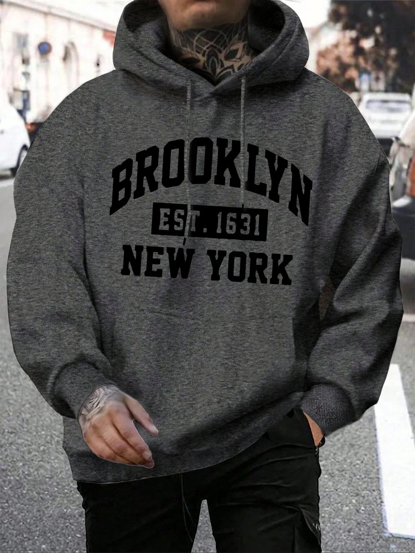 Beooklyn Est 1631 New York Printed Hooded Men Fleece Warm Big Size Hoodies Fashion fur-liner Hoodie Fashion Casual S-XXL Tops
