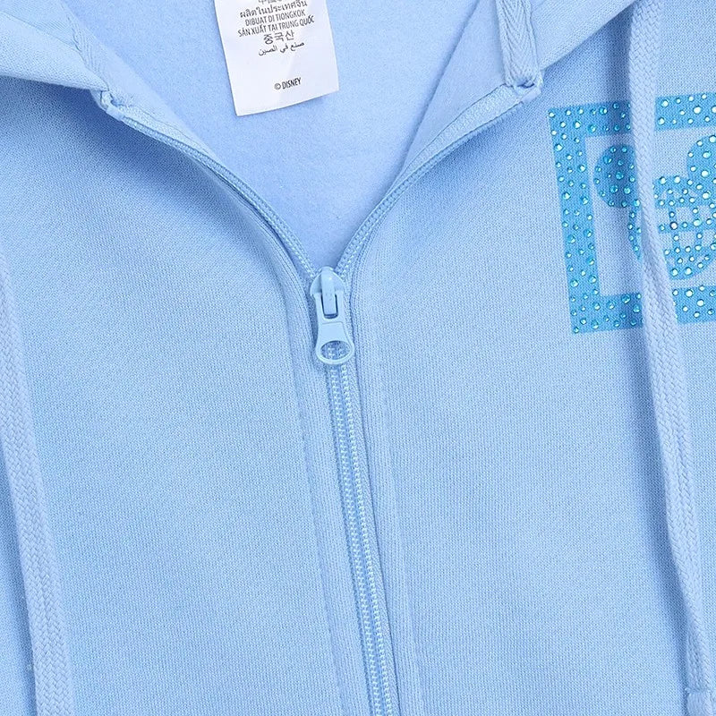 Donald Duck Letter Diamonds Fleece Sweatshirt Jacket Unisex Women Hooded Zip Up Jumper Tops
