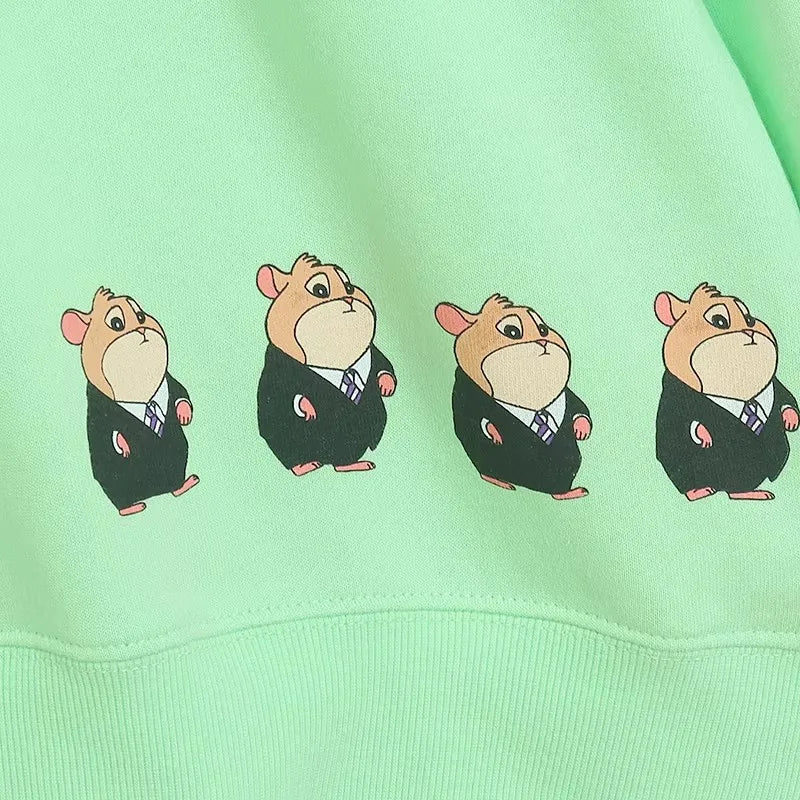 Embroidery Cartoon Print Sweatshirt Women Couple Long Sleeve Pullover Jumper Tops