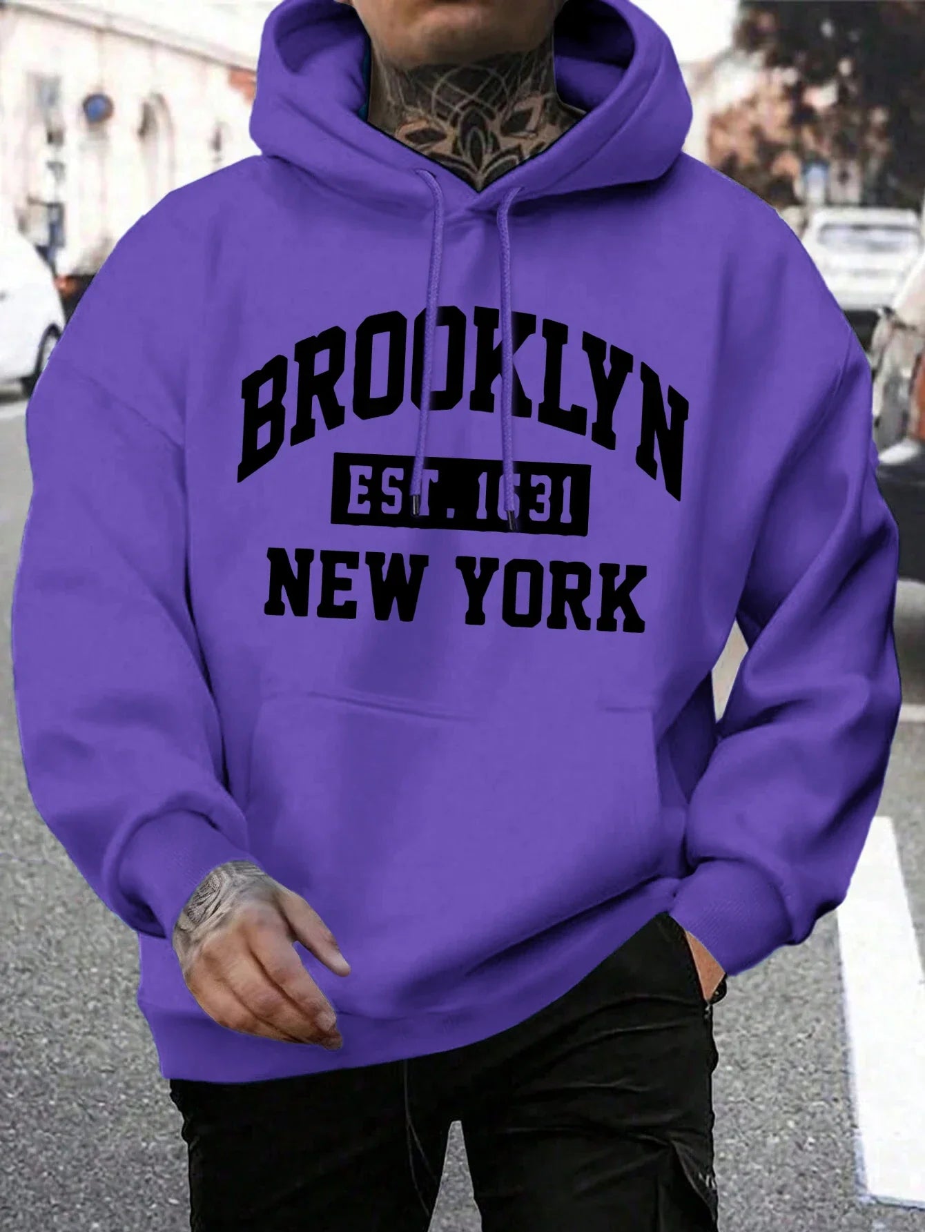 Beooklyn Est 1631 New York Printed Hooded Men Fleece Warm Big Size Hoodies Fashion fur-liner Hoodie Fashion Casual S-XXL Tops