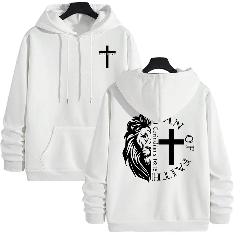 Hoodies 2026 Fall Winter Hooded Long Sleeve Sweatshirts Man Of Faith Lion Print Hoody Outerwear