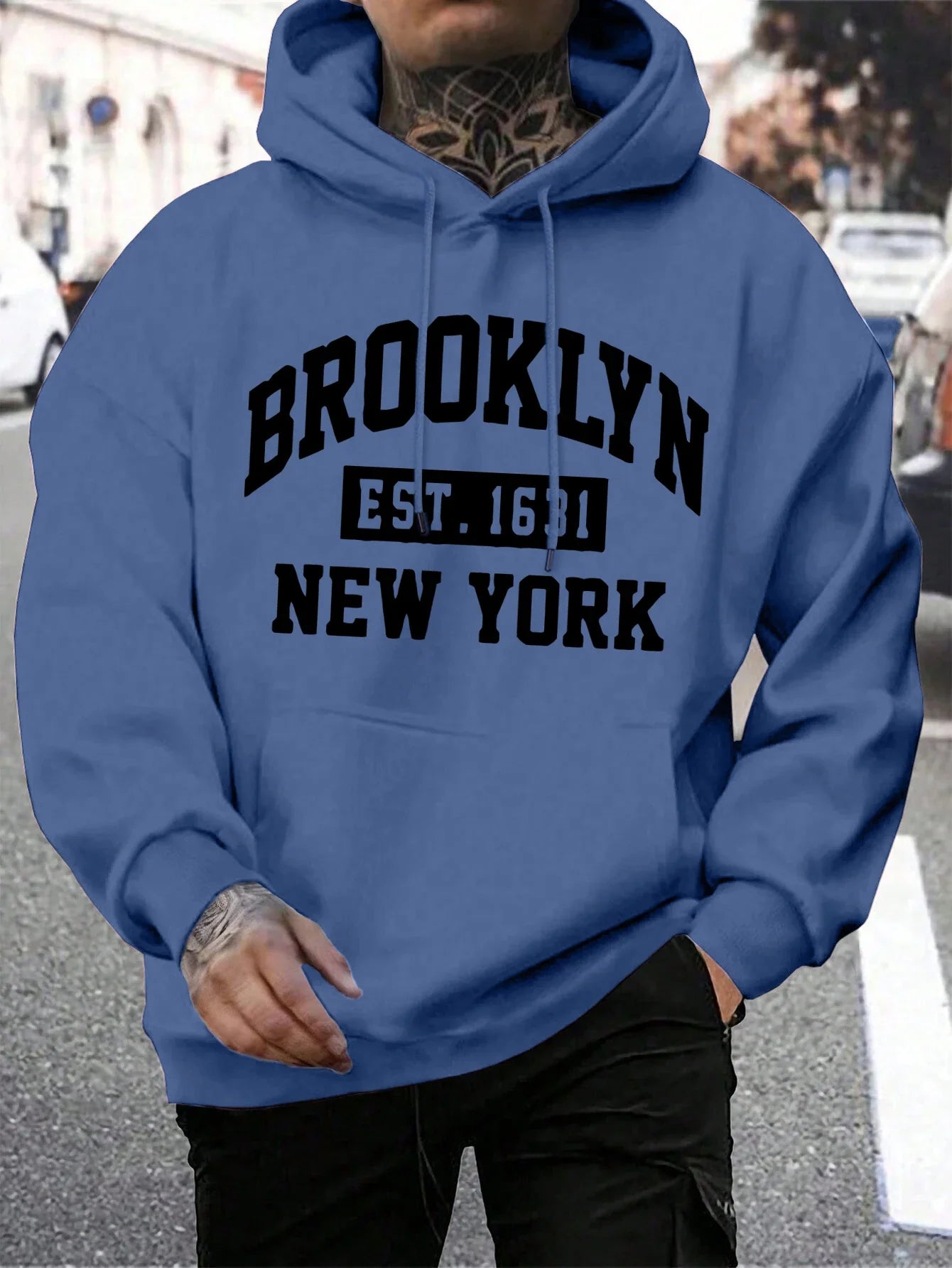 Beooklyn Est 1631 New York Printed Hooded Men Fleece Warm Big Size Hoodies Fashion fur-liner Hoodie Fashion Casual S-XXL Tops
