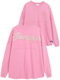 Cartoon Print Embroidery Flares Pearl Pink Sweatshirt Sweet Women Long Sleeve Loose Jumper Tops Female