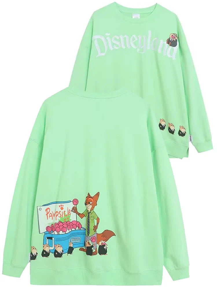 Embroidery Cartoon Print Sweatshirt Women Couple Long Sleeve Pullover Jumper Tops