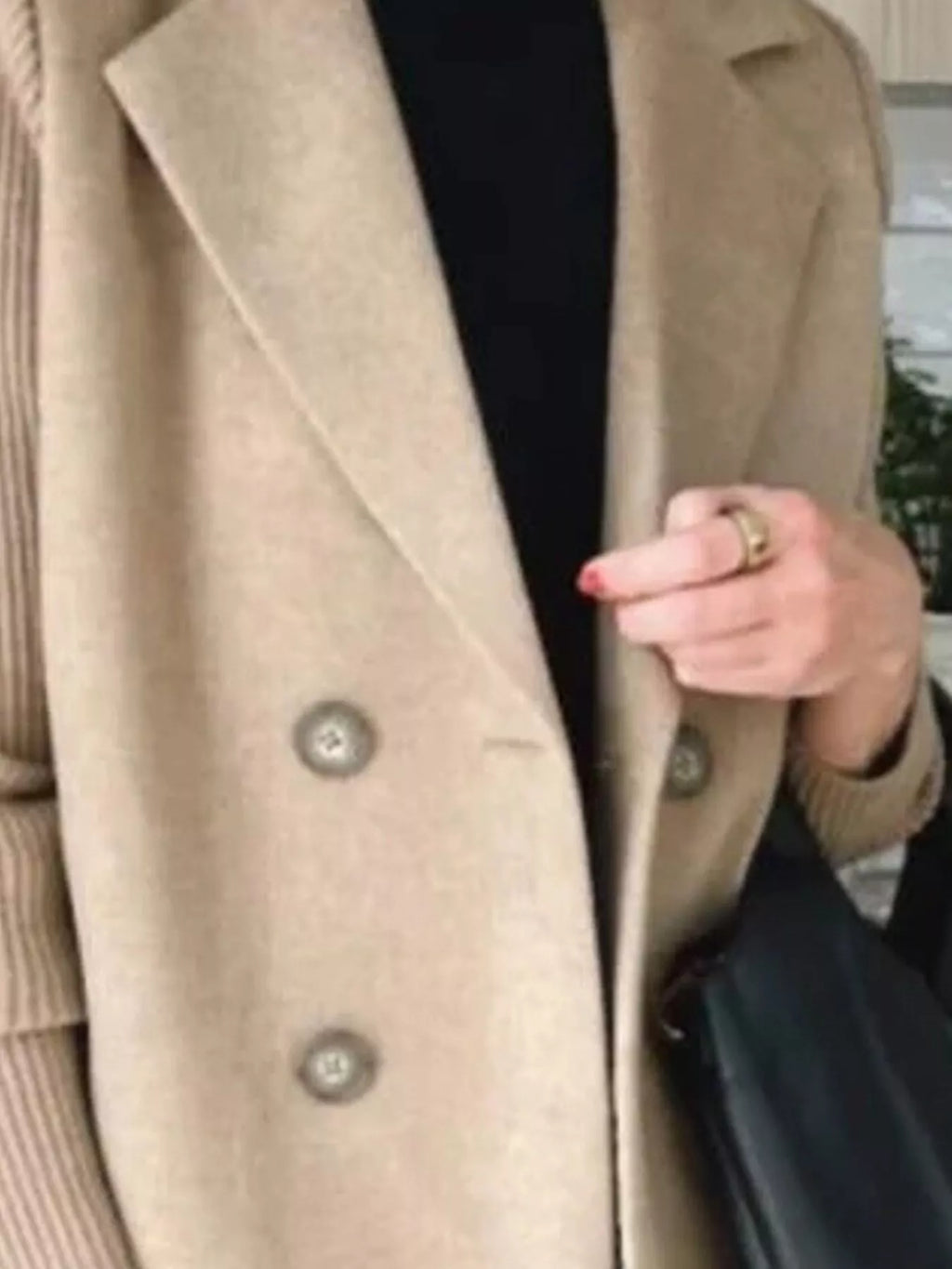 Full Size Knitted Sleeve Wool Blend Double-Breasted Blazer Plus Size