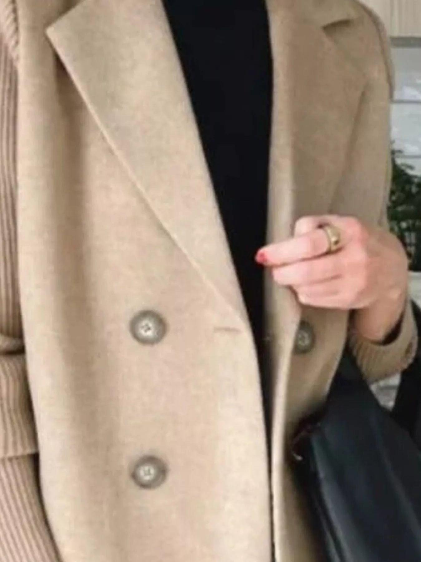 Full Size Knitted Sleeve Wool Blend Double-Breasted Blazer Plus Size