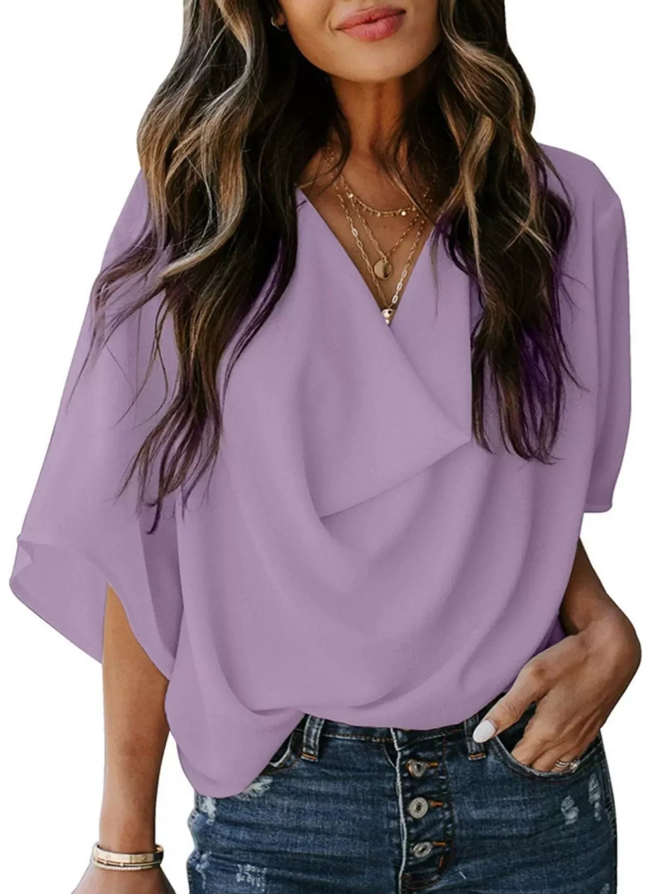 Full Size Half Sleeve Flowy Blouse Plus Size