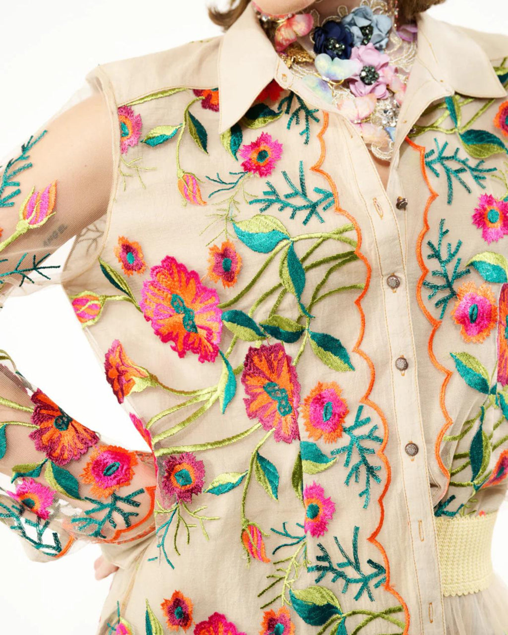 Aratta - Vintage Floral Embroidered Shirt