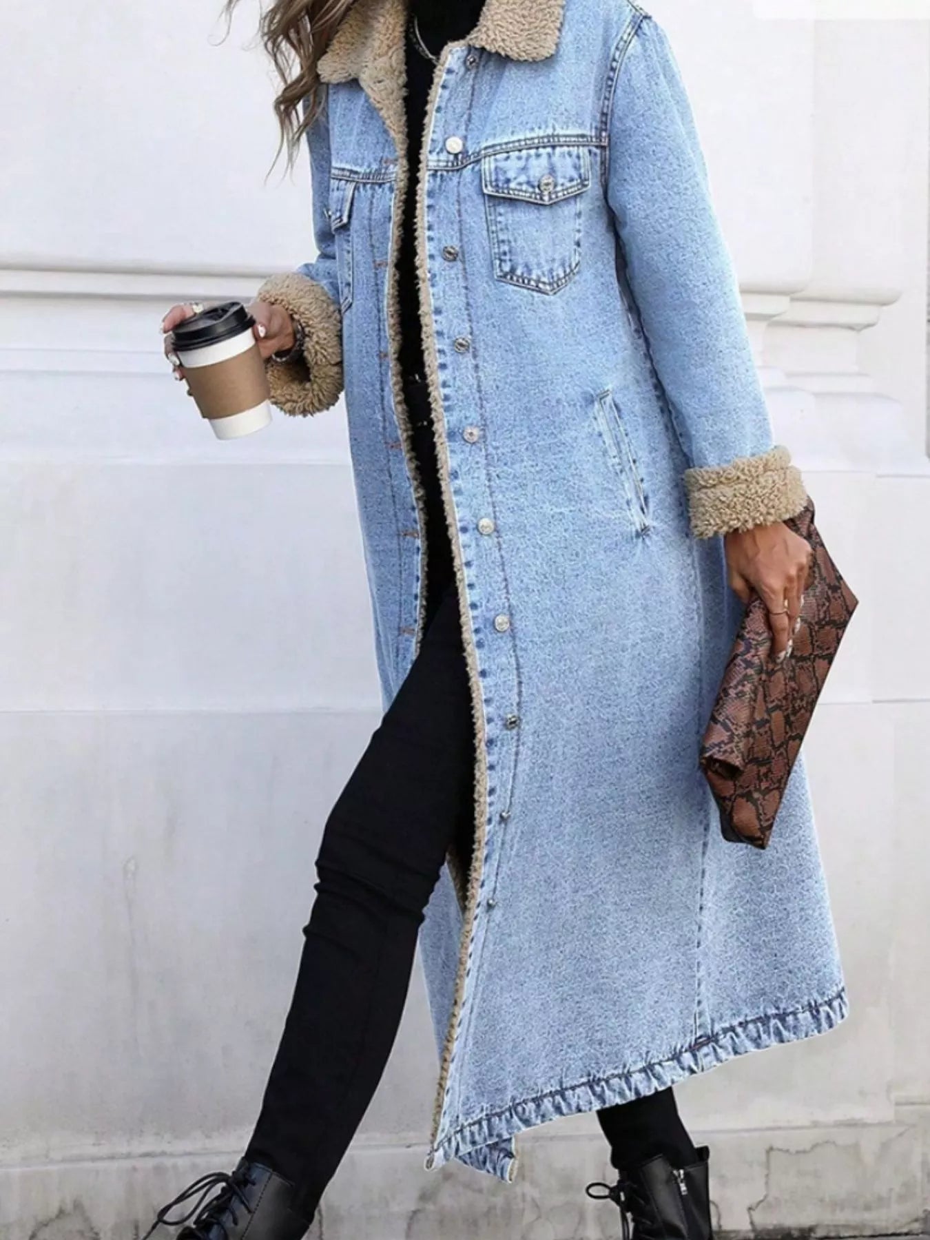 Sherpa Lined Longline Denim Jacket