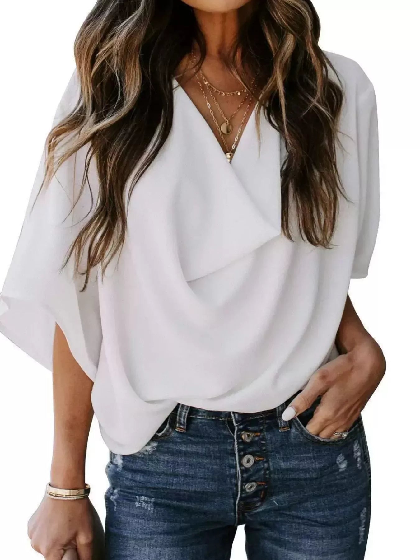 Full Size Half Sleeve Flowy Blouse Plus Size