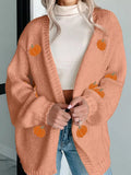 Pumpkin Tree Print Open Front Drop Shoulder Midi Cardigan