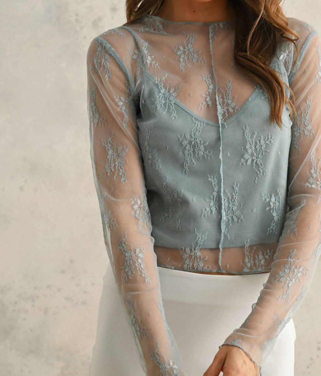 Miou Muse - Long Sleeve Lace Fabric Top