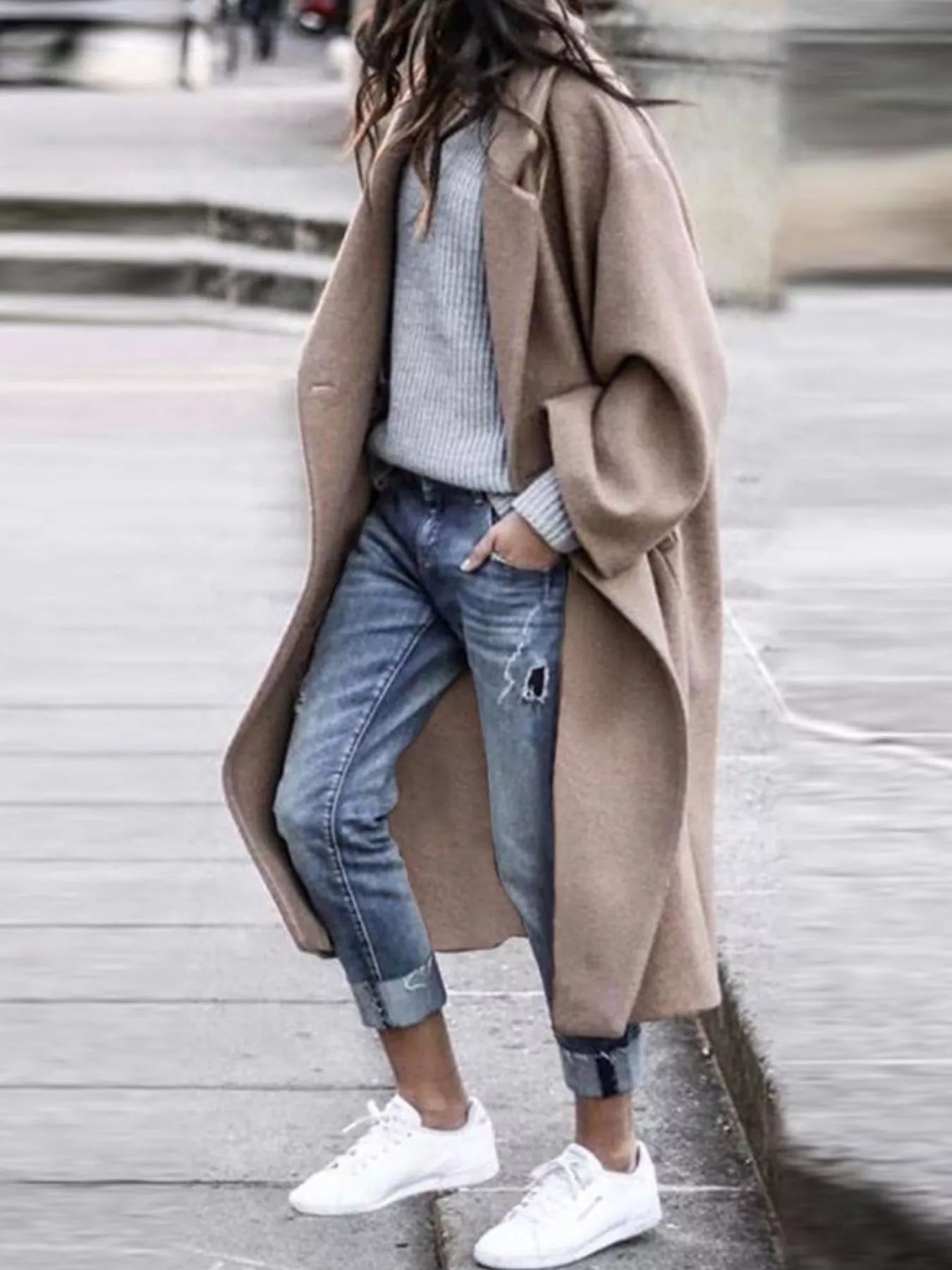 Full Size Wool Blend Longline Overcoat Plus Size