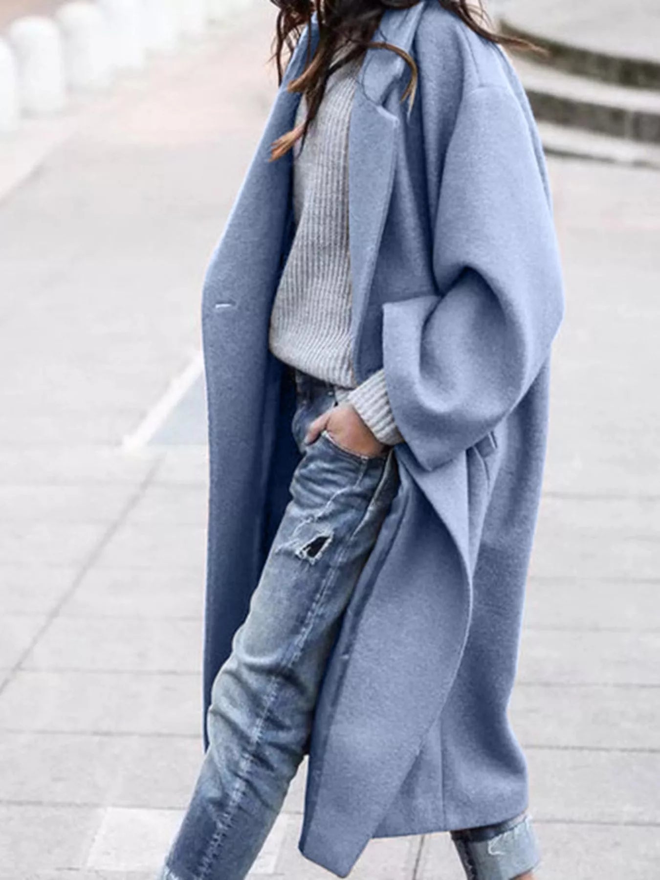 Full Size Wool Blend Longline Overcoat Plus Size