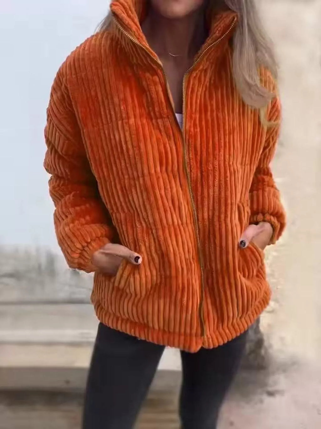 Full Size Zip Up Turtleneck Long Sleeve Winter Coat Plus Size
