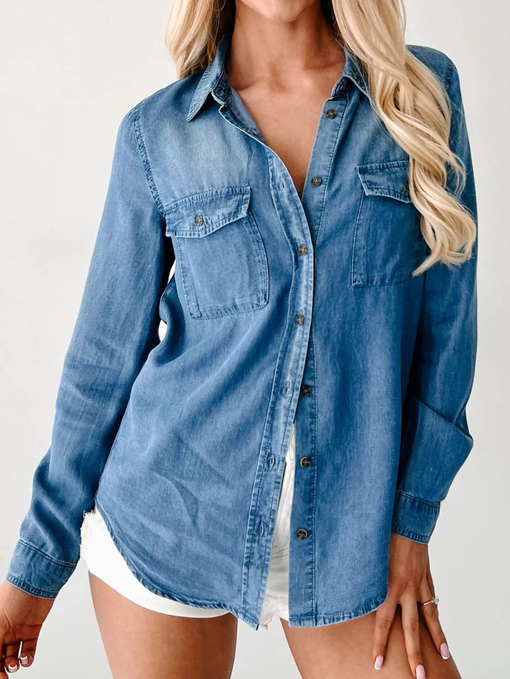 Button-Down Collared Neck Denim Shirt
