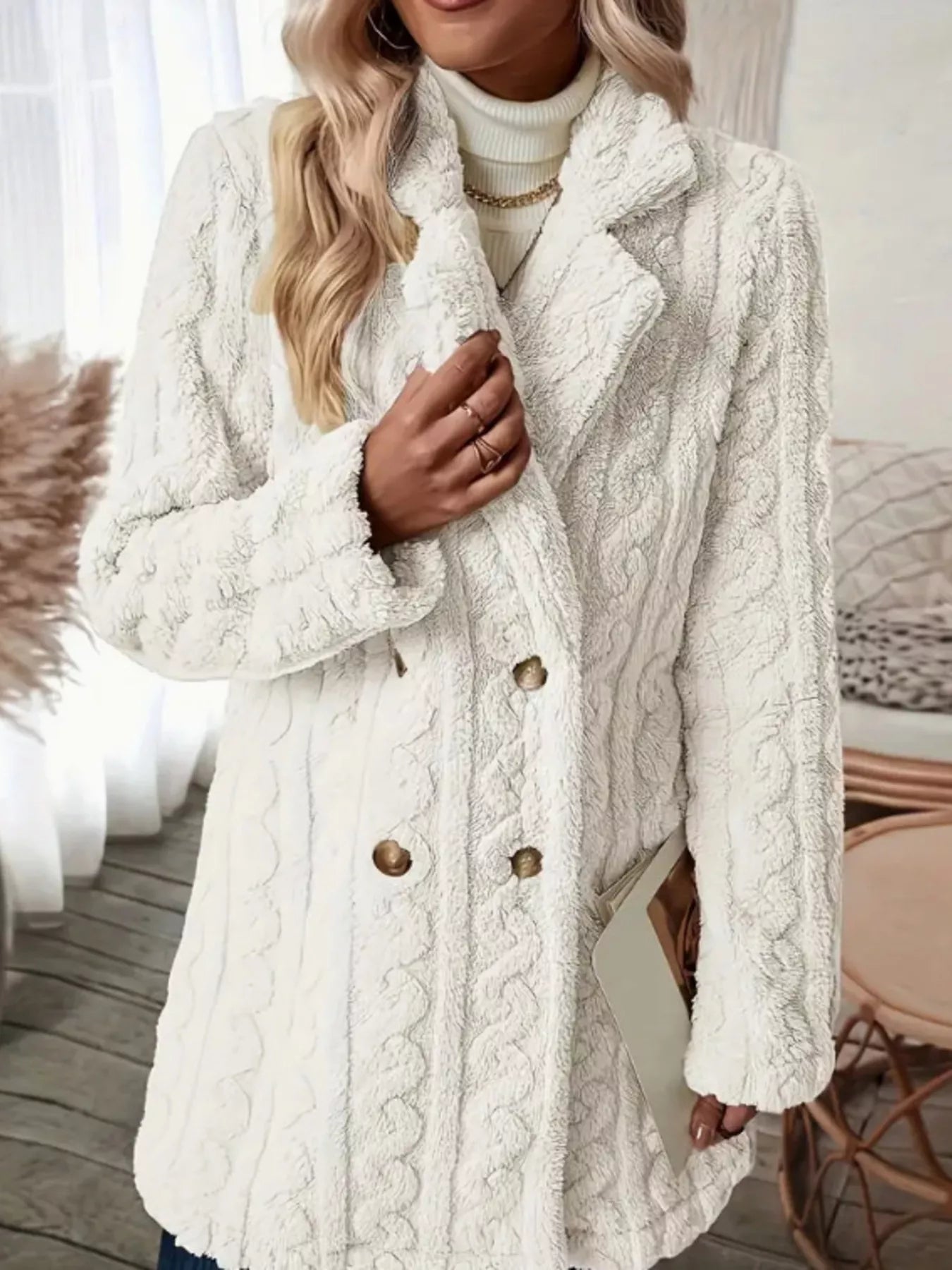 Cozy Faux Shearling Double-Breasted Outerwear
