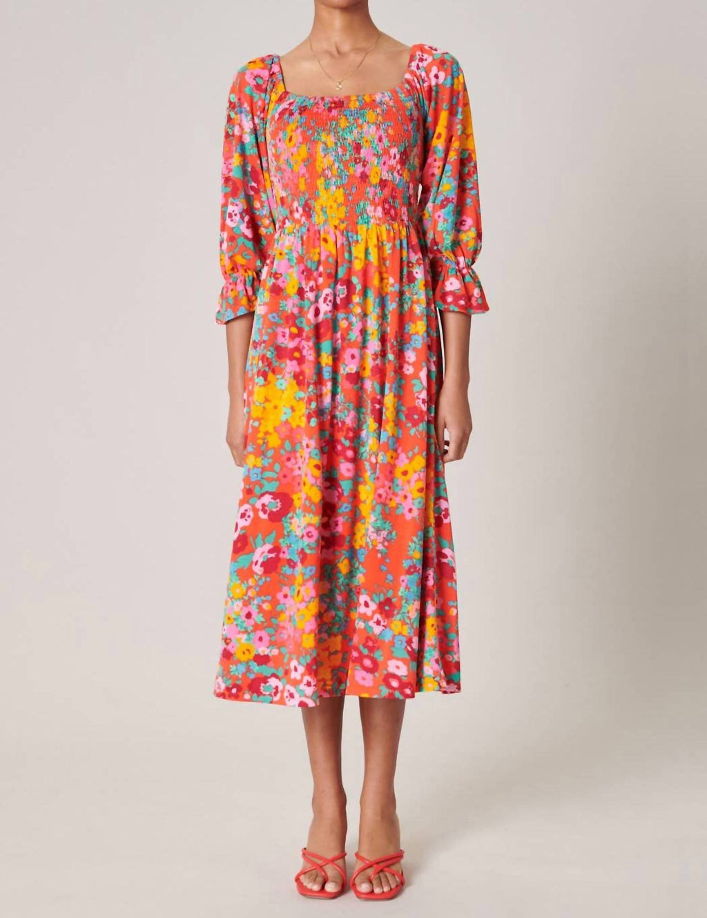 Sugarlips - Francesca Wildflower Denni Smocked Midi Dress
